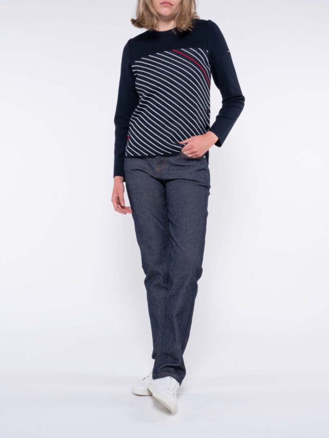 1083 - PULL DROIT 652 SAINT JAMES laine merinos bleu Femme