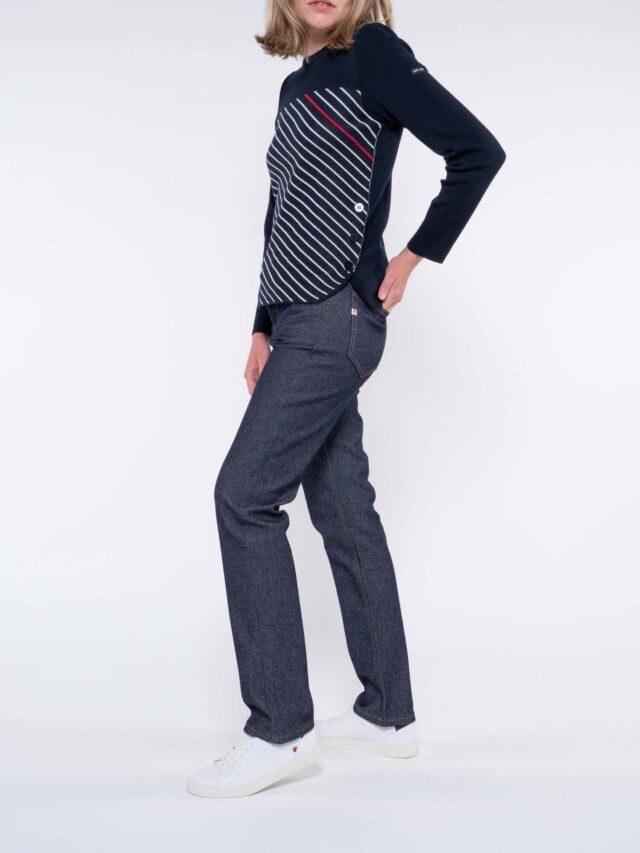 1083 - PULL DROIT 652 SAINT JAMES laine merinos bleu Femme