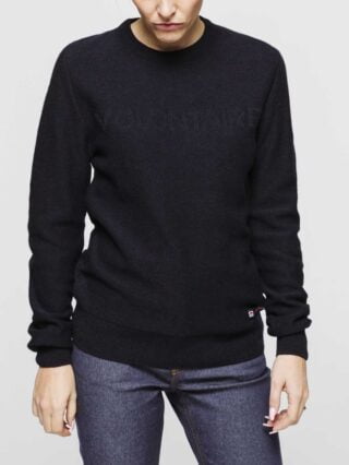 1083 - PULL AJUSTE 670 VOLONTAIRE laine recyclee bleu Femme