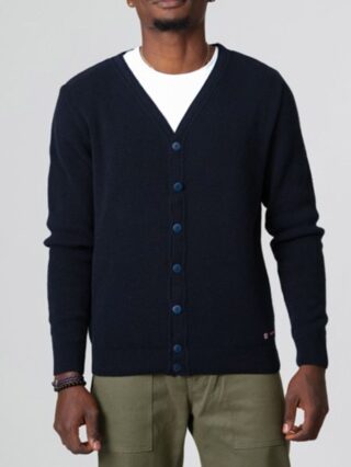 1083 - CARDIGAN 718 VOLONTAIRE laine recyclee bleu Homme