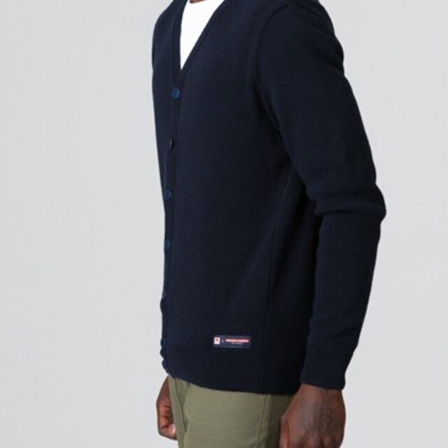 1083 - CARDIGAN 718 VOLONTAIRE laine recyclee bleu Homme
