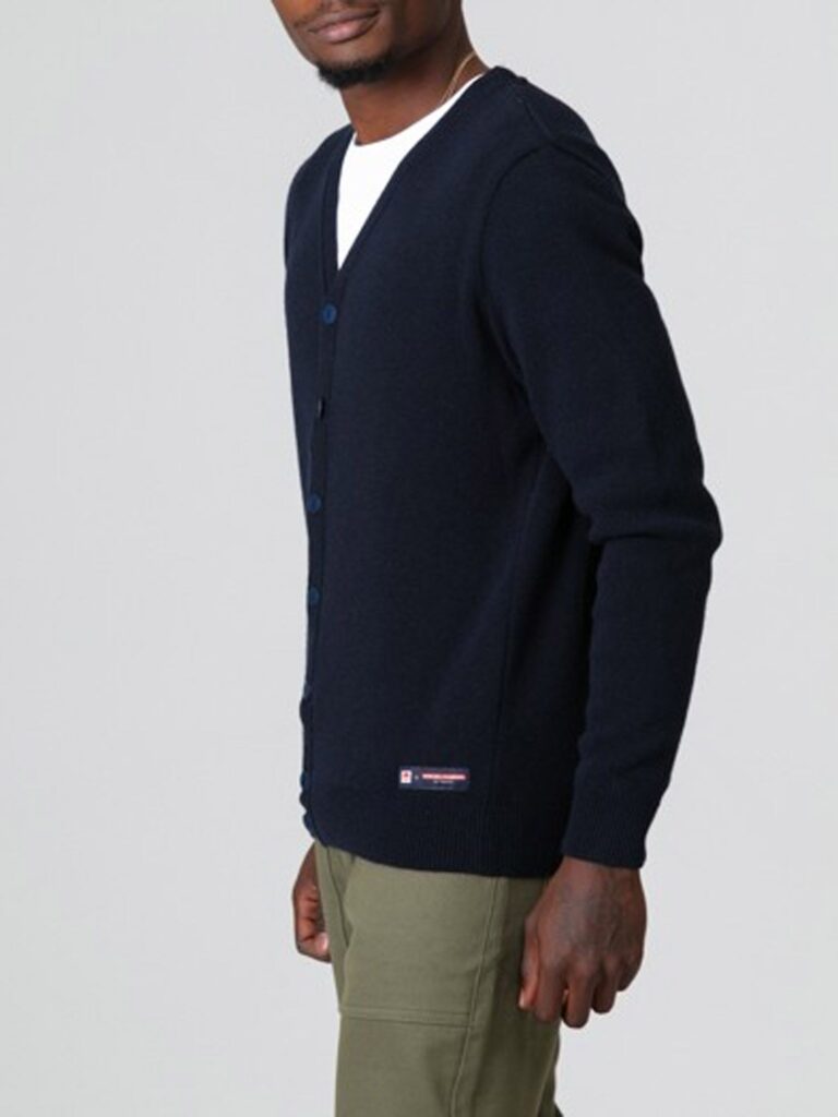 1083 - CARDIGAN 718 VOLONTAIRE laine recyclee bleu Homme