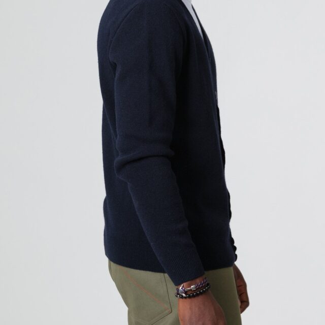 1083 - CARDIGAN 718 VOLONTAIRE laine recyclee bleu Homme