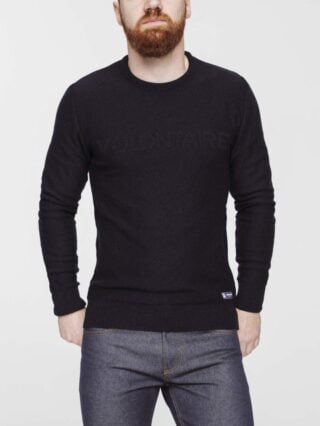1083 - PULL AJUSTE 770 VOLONTAIRE laine recyclee bleu Homme