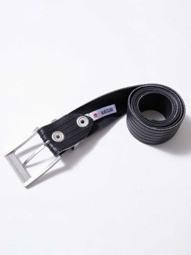 1083 - CEINTURE 802 VOLONTAIRE LA VIE EST BELT surcyclee noir Unisexe