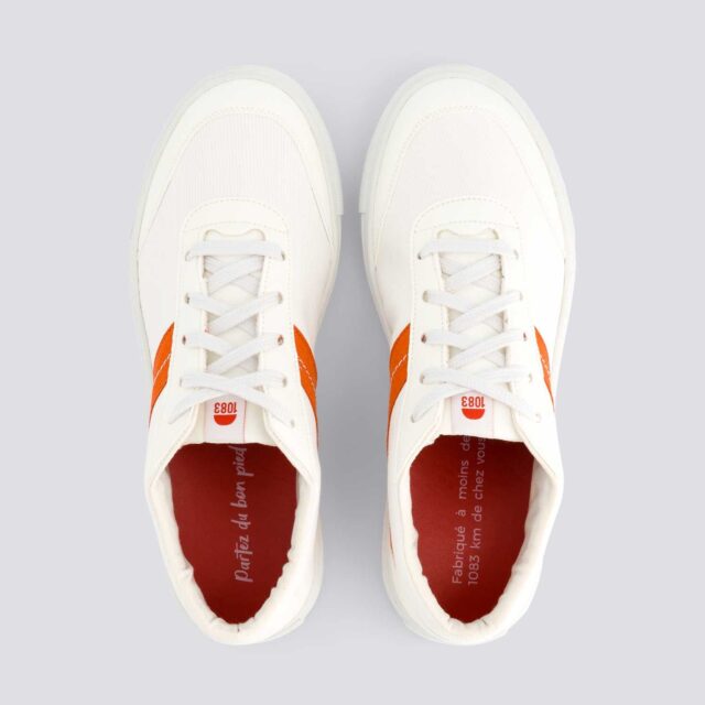 1083 - SNEAKERS VEGAN 901V coton bio blanc vermillon Unisexe