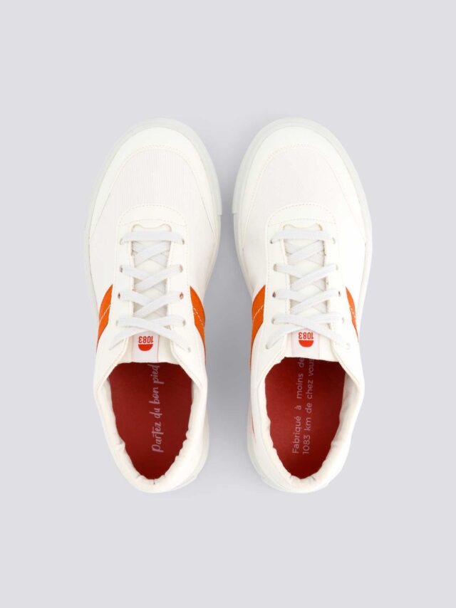 1083 - SNEAKERS VEGAN 901V coton bio blanc vermillon Unisexe
