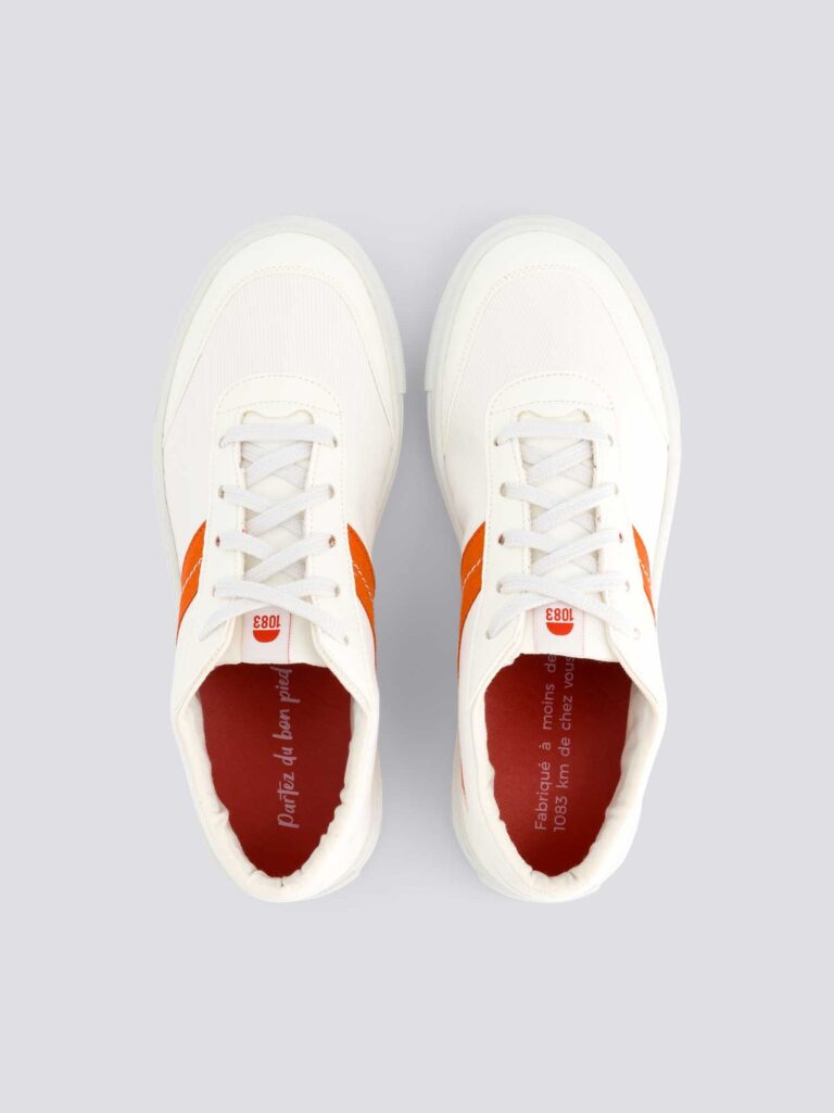 1083 - SNEAKERS VEGAN 901V coton bio blanc vermillon Unisexe