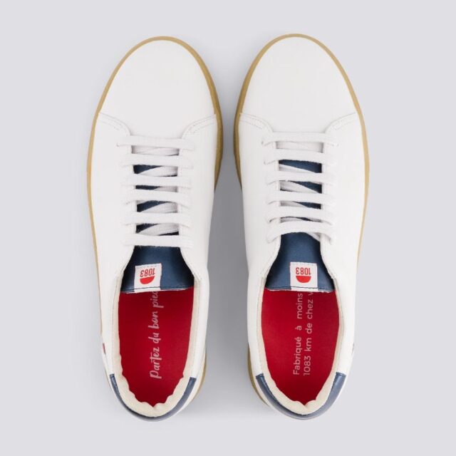 1083 - SNEAKERS 912 cuir blanc bleu métallisé Unisexe
