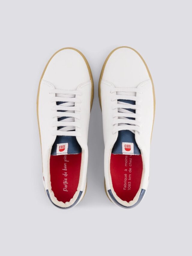 1083 - SNEAKERS 912 cuir blanc bleu métallisé Unisexe