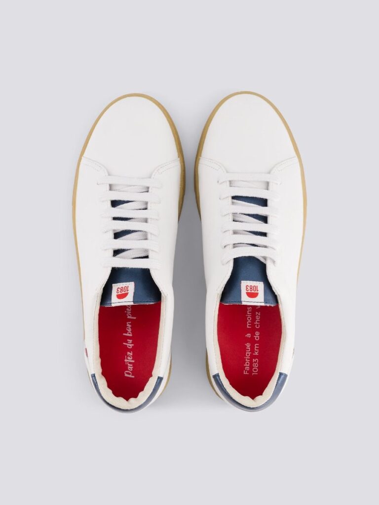 1083 - SNEAKERS 912 cuir blanc bleu métallisé Unisexe
