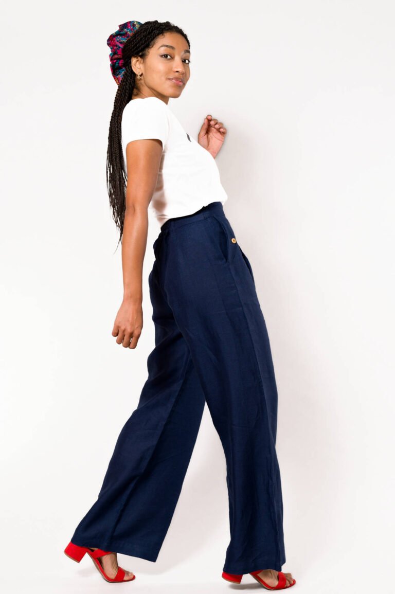 Nevice - Pantalon en lin bleu marine