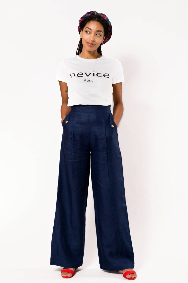 Nevice - Pantalon en lin bleu marine