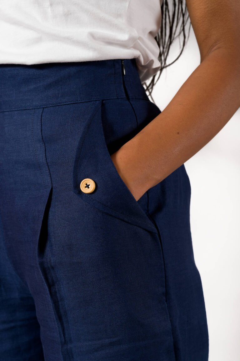 Nevice - Pantalon en lin bleu marine