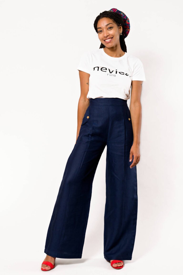 Nevice - Pantalon en lin bleu marine