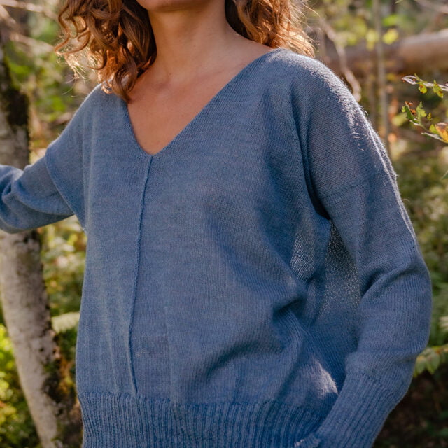 Sweet Alpaga - Pull alpaga fin col V bleu doux