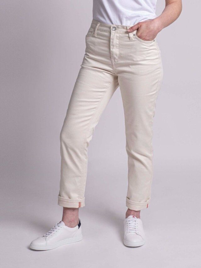 1083 - JEANS DROIT 201H 7/8ème  taille haute coton bio denimoriginal uni ecru