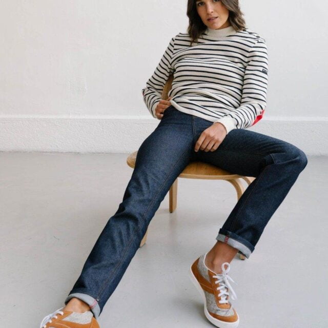 1083 - JEANS DROIT 201H  flex taille haute coton bio indigo brut