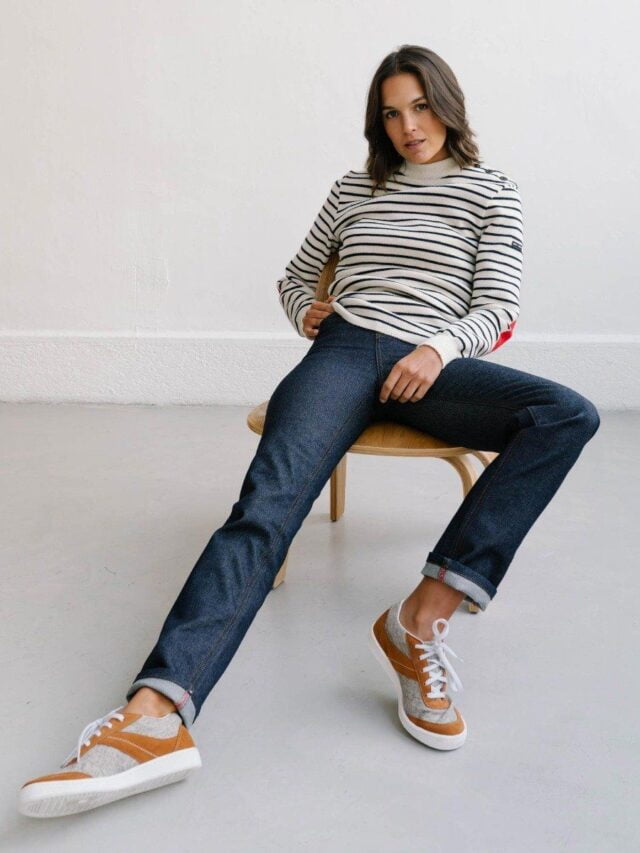 1083 - JEANS DROIT 201H  flex taille haute coton bio indigo brut