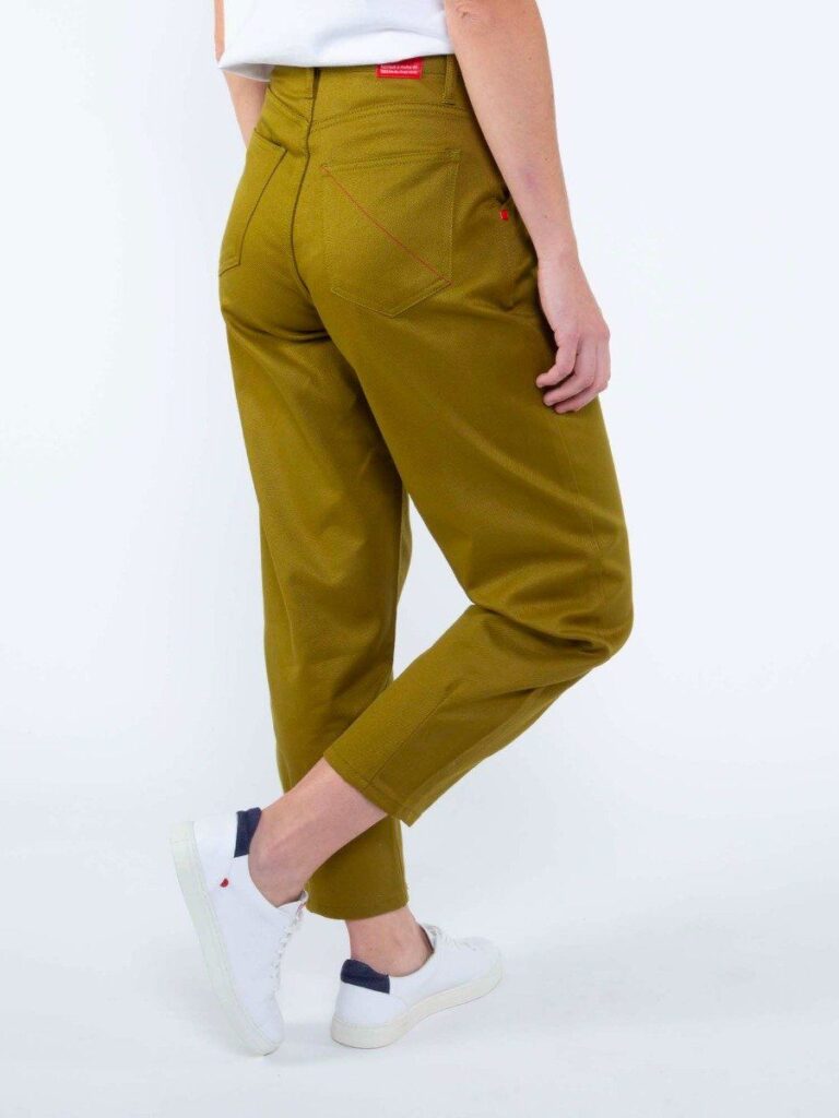 1083 - PANTALON VERT OLIVE 218H ballon taille haute coton bio denimoriginal uni