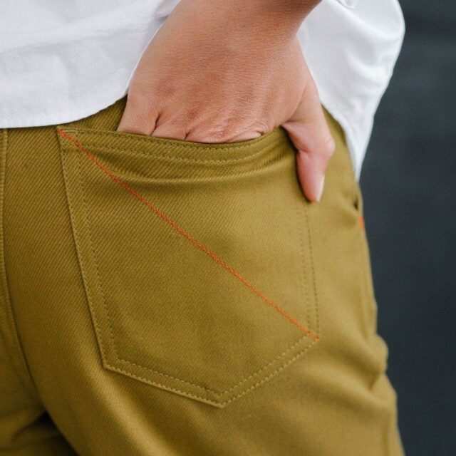 1083 - PANTALON VERT OLIVE 218H ballon taille haute coton bio denimoriginal uni
