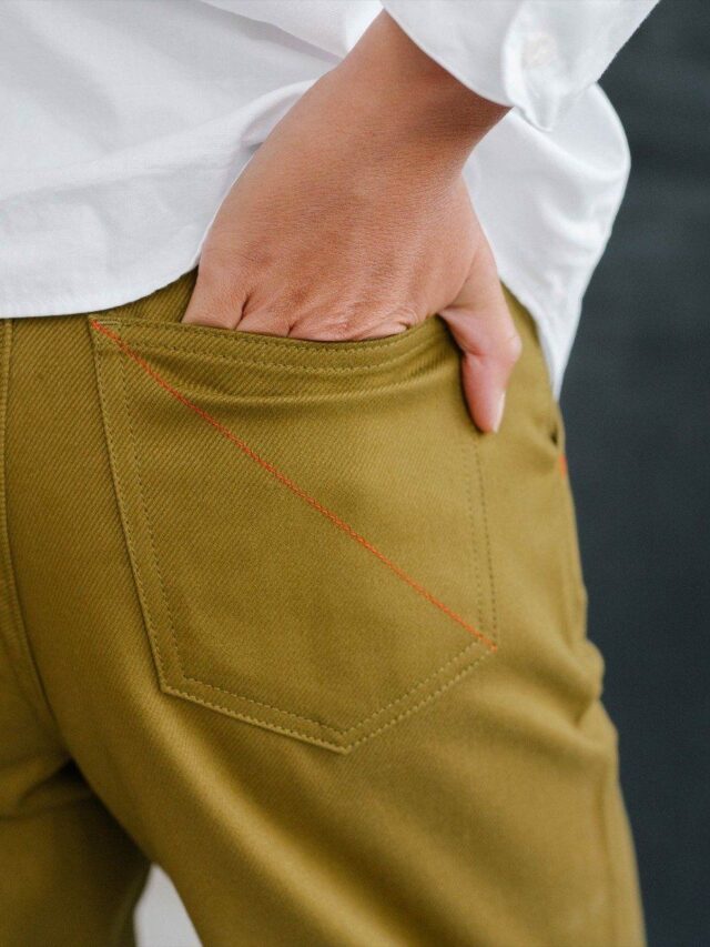 1083 - PANTALON VERT OLIVE 218H ballon taille haute coton bio denimoriginal uni