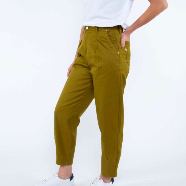 1083 - PANTALON VERT OLIVE 218H ballon taille haute coton bio denimoriginal uni