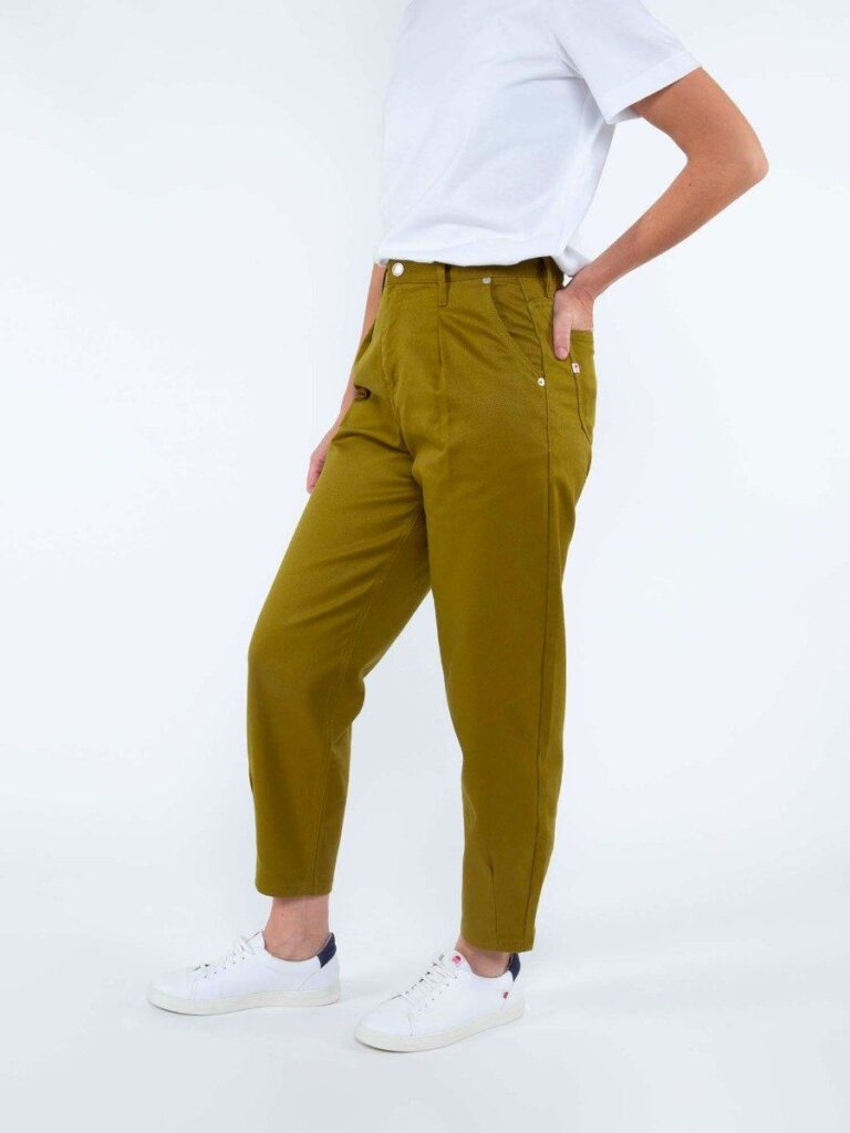 1083 - PANTALON VERT OLIVE 218H ballon taille haute coton bio denimoriginal uni