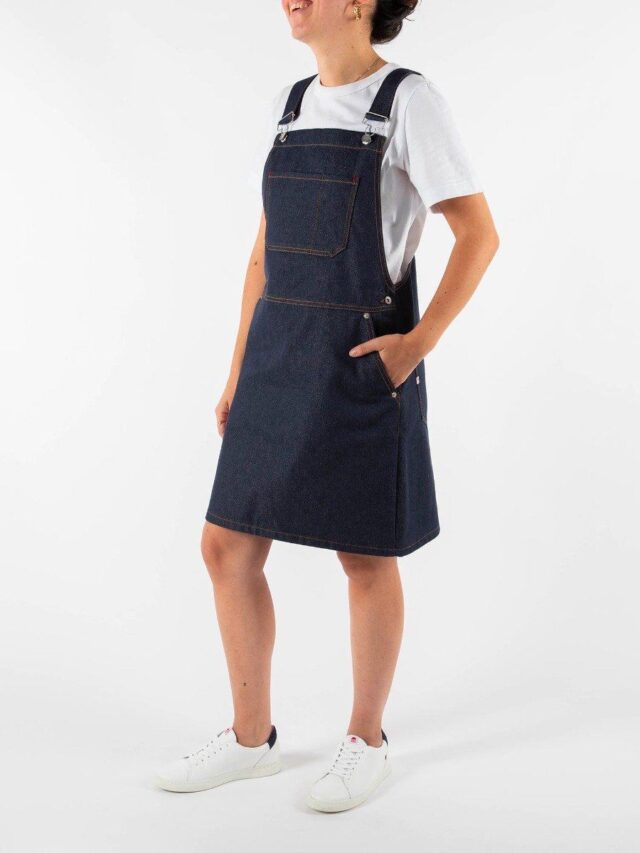 1083 - ROBE SALOPETTE 549 POCHES ITALIENNES coton bio superdenim bleu