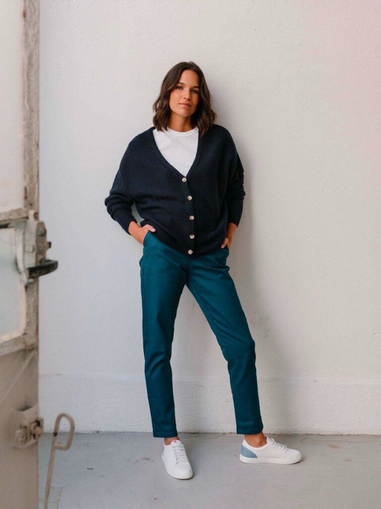 1083 - CARDIGAN BLEU MARINE 618 VOLONTAIRE laine recyclee Femme