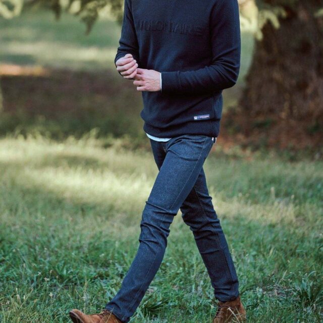 1083 - PULL AJUSTE 770 VOLONTAIRE laine recyclee bleu Homme