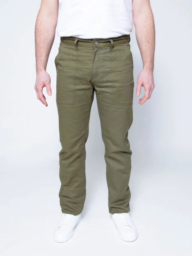 1083 - PANTALON POCHES PLAQUEES 121N DROIT coton bio denimoriginal kaki Homme