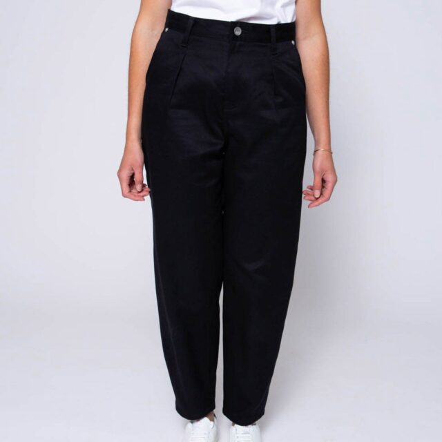 1083 - JEANS BALLON 218H taille haute coton bio denimoriginal uni noir Femme