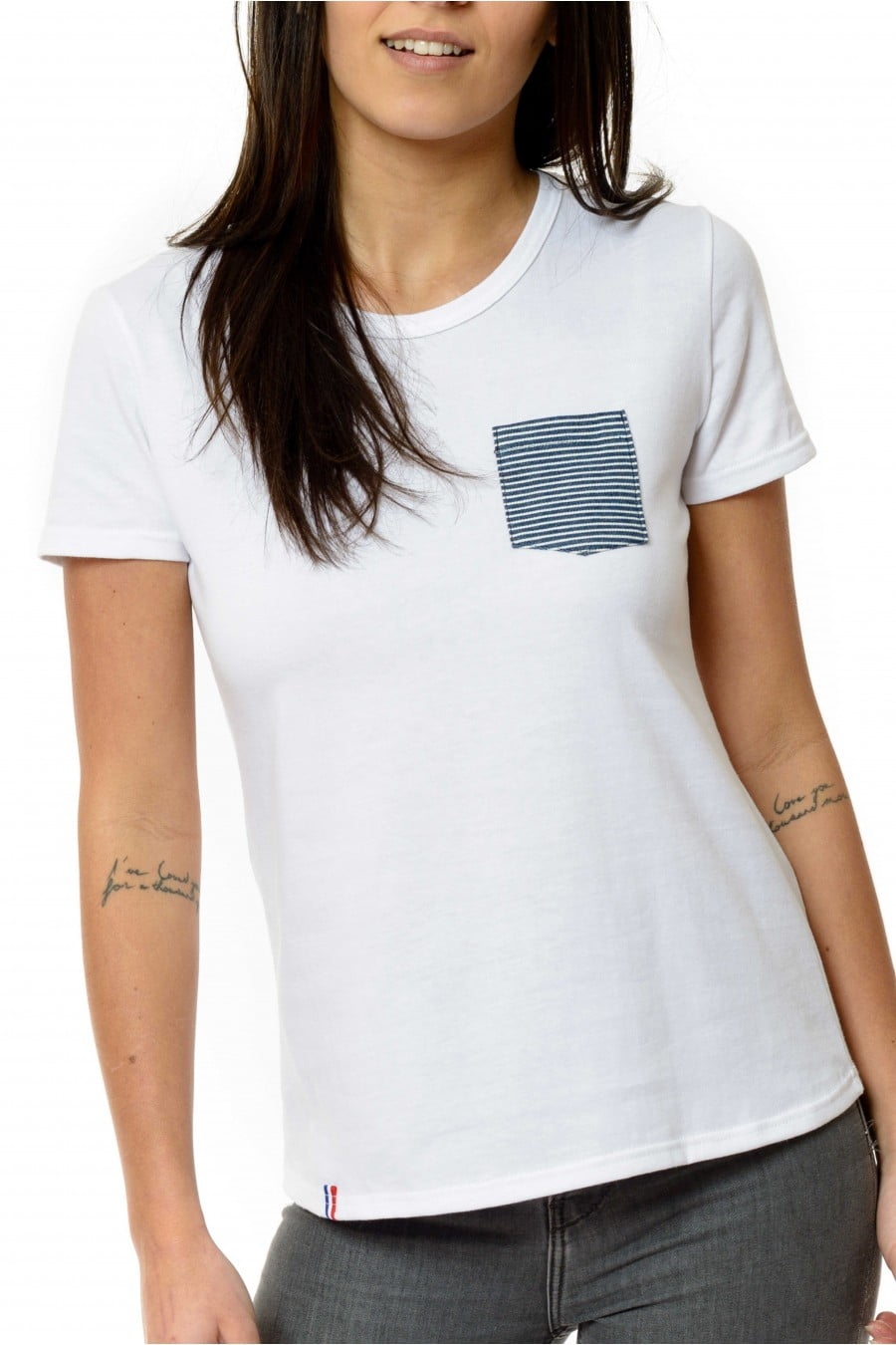 le t shirt fabrique en france poche mariniere blanc Le t-shirt Propre - Le t-shirt fabriqué en France - Poche marinière blanc