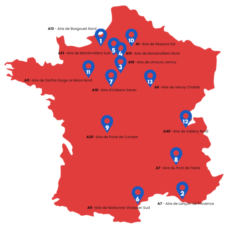 Carte de France avec les différentes stations TotalEnergies