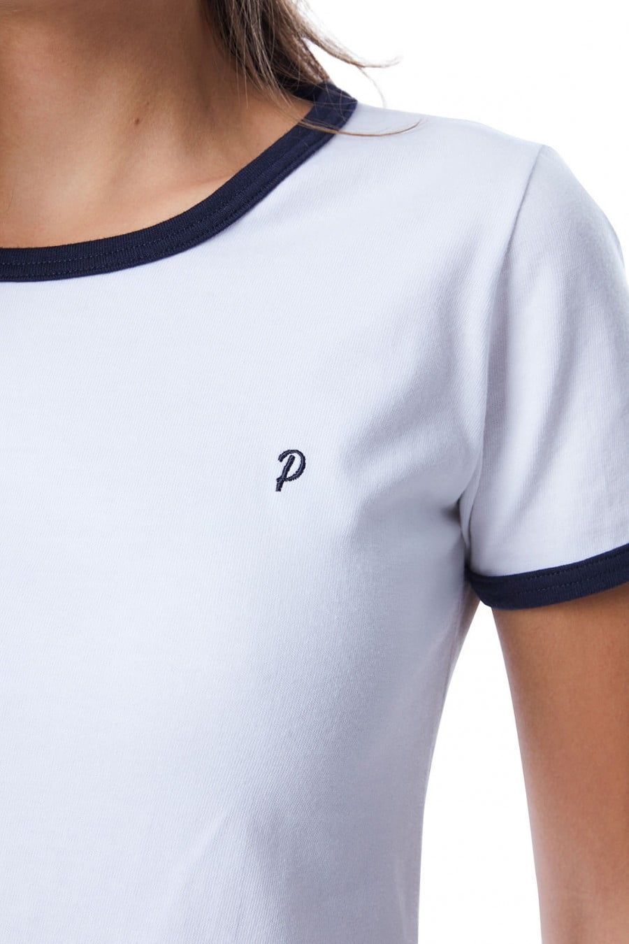t shirt femme blanc biais bleu made in france coton bio Le t-shirt Propre - Le t-shirt fabriqué en France - Blanc biais bleu