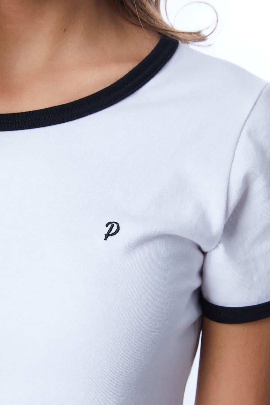 t shirt femme blanc biais noir made in france coton bio Le t-shirt Propre - Le t-shirt fabriqué en France - Blanc biais noir