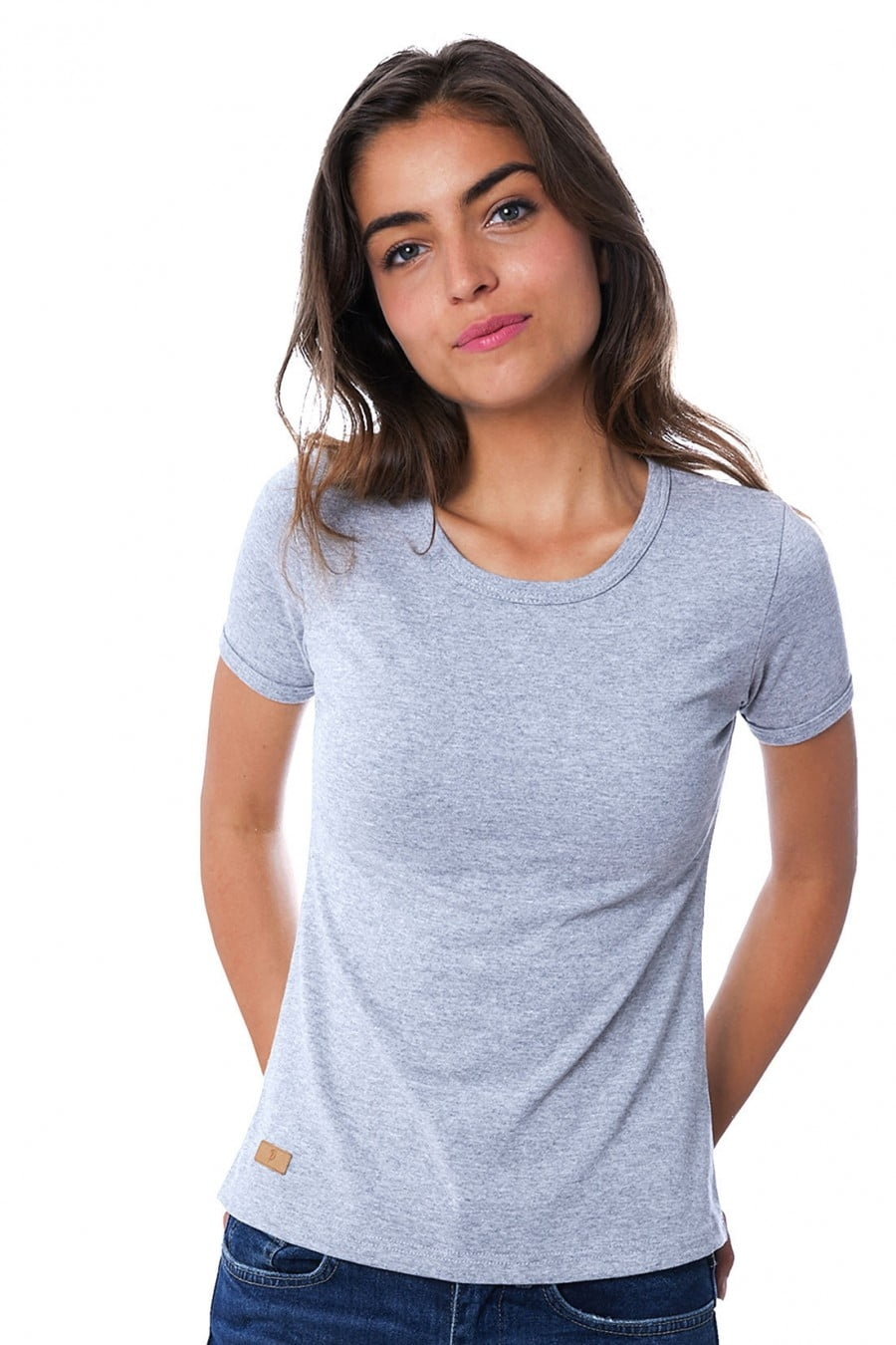 t shirt femme col rond gris clair chine uni made in france coton bio Le t-shirt Propre - Le t-shirt col rond fabriqué en France - Gris clair chiné