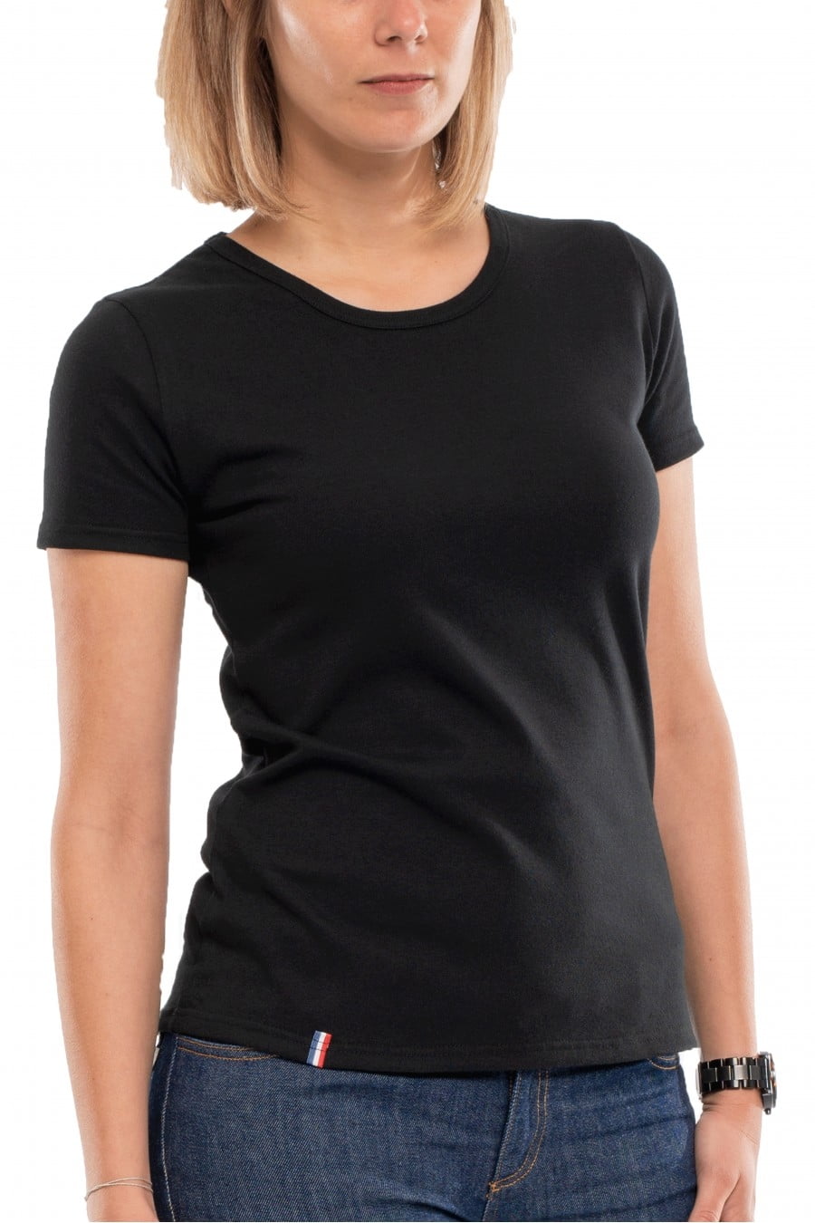 t shirt femme col rond noir uni made in france coton bio Le t-shirt Propre - Le t-shirt col rond fabriqué en France - Noir