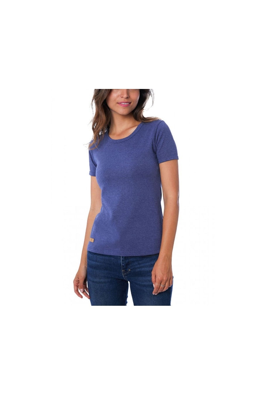 t shirt femme manche courte col rond bleu chine fonce made in france 100 recycle Le t-shirt Propre - Le t-shirt fabriqué en France - Bleu chiné