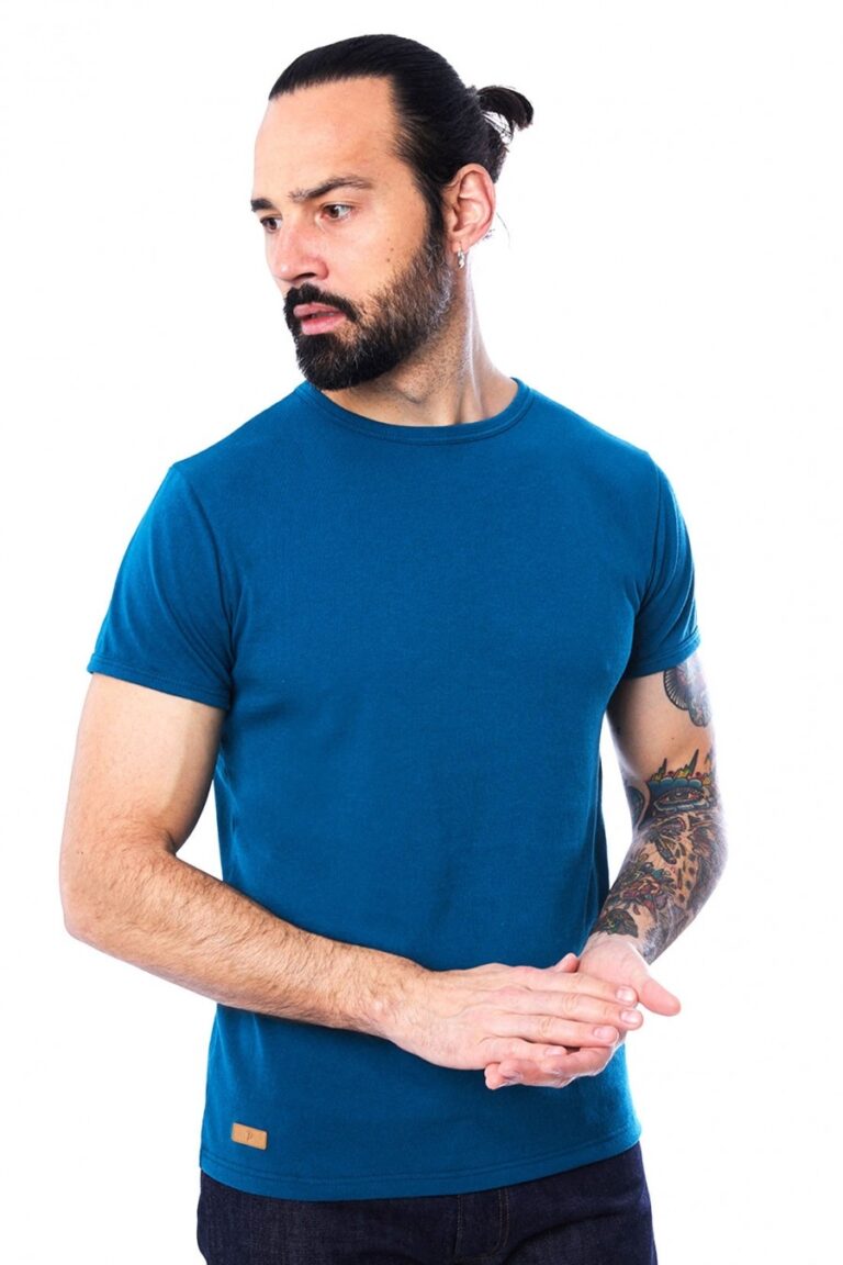 t shirt homme manche courte col rond bleu canard made in france 100 recycle Le t-shirt Propre - Le t-shirt fabriqué en France - Bleu canard