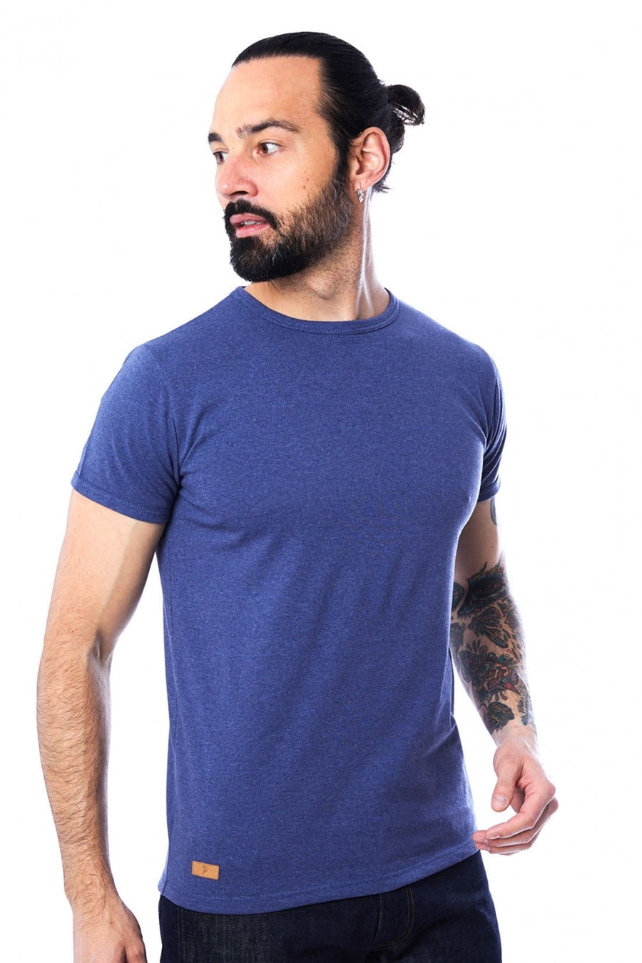 t shirt homme manche courte col rond bleu chine fonce made in france 100 recycle Le t-shirt Propre - Le t-shirt fabriqué en France - Bleu chiné foncé