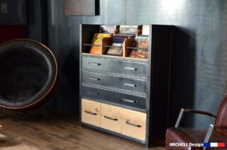 Micheli Design - Grand Meuble de Rangement Vinyle Industriel 33 Tours POLYMNIE