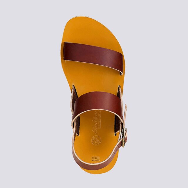 MAX VINCENT - SANDALES DOUBLE BRIDE ALEX cuir tannage vegetal marron Homme