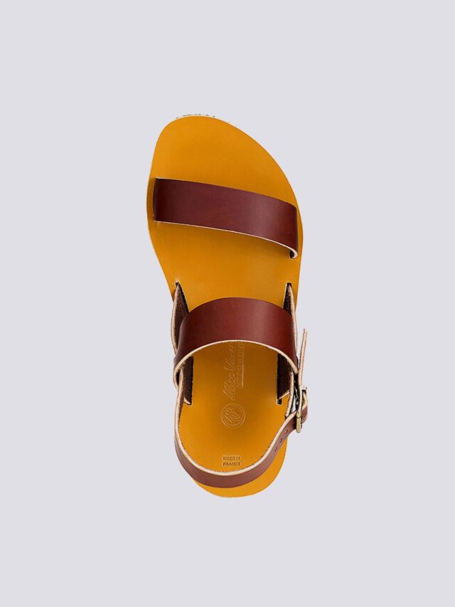 MAX VINCENT - SANDALES DOUBLE BRIDE ALEX cuir tannage vegetal marron Homme