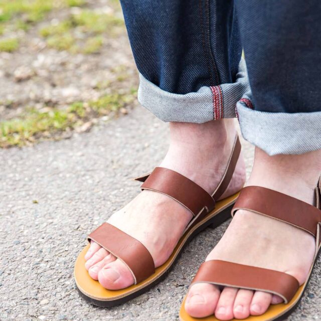 MAX VINCENT - SANDALES DOUBLE BRIDE ALEX cuir tannage vegetal marron Homme