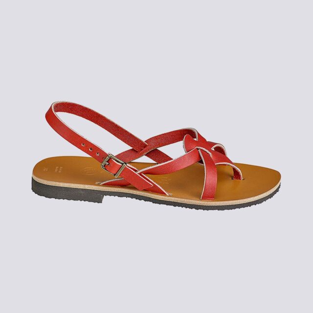 MAX VINCENT - SANDALES BRIDES CROISEES BAHIA cuir tannage vegetal rouge Femme