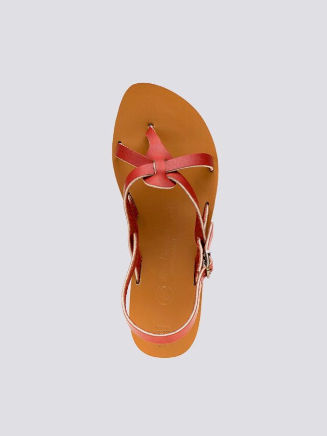 MAX VINCENT - SANDALES BRIDES CROISEES BAHIA cuir tannage vegetal rouge Femme