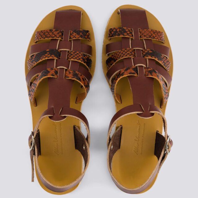 MAX VINCENT - SANDALES FERMEES DIANE cuir tannage vegetal python marron Femme