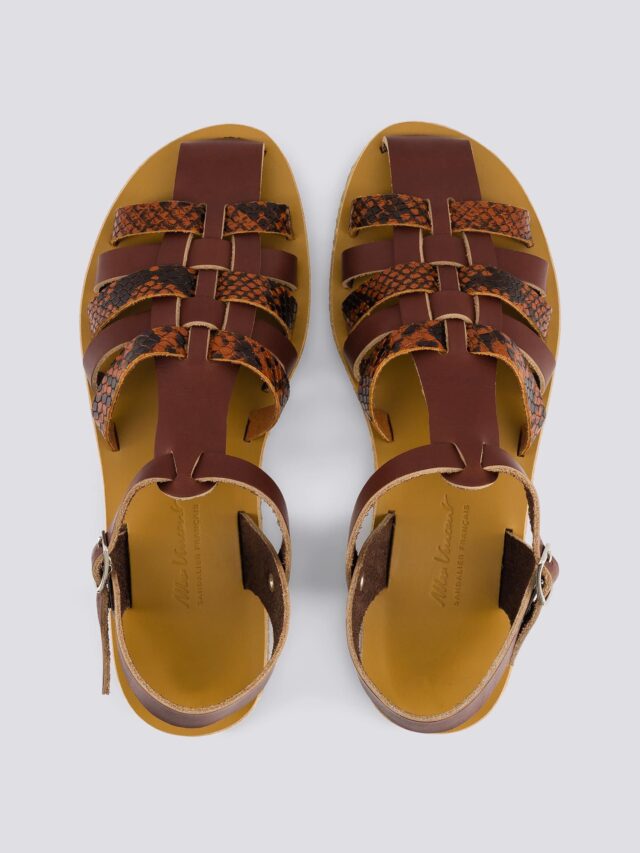 MAX VINCENT - SANDALES FERMEES DIANE cuir tannage vegetal python marron Femme